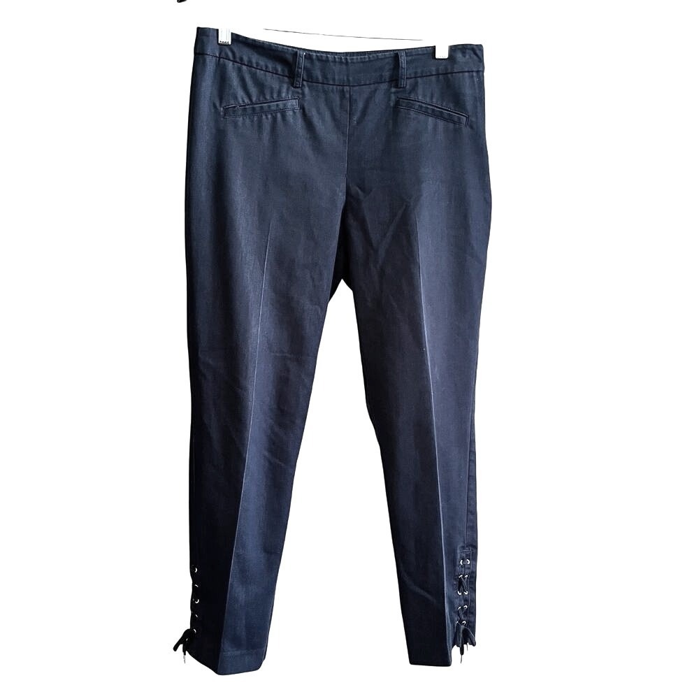 Talbots Size 10 Navy Blue Lace Up Ankle Hem Slim Tapered Pants (L453)